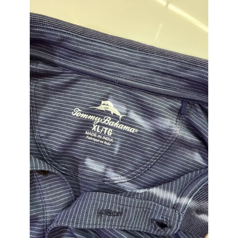 Tommy Bahama Men’s XL Blue Striped Short Sleeve Polo Shirt Marlin Logo
